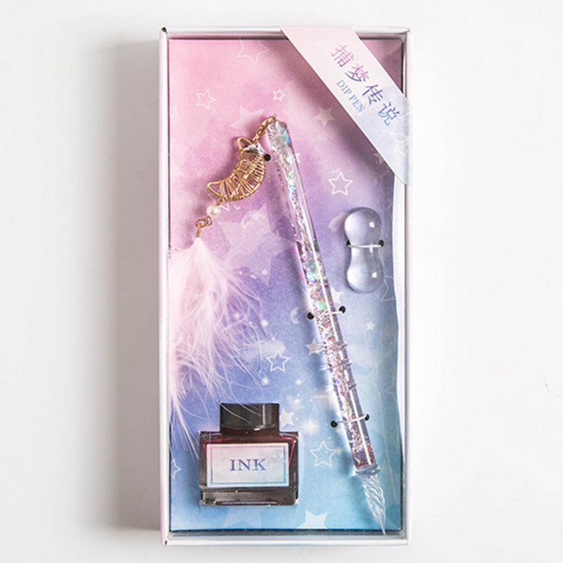 1Set Signature Pen Dream Catcher Pliiatsiots Käsitsi valmistatud klaasist kristallist kastmispliiats tindiga 유리펜 стеклянное перо caneta de vidro 딥펜