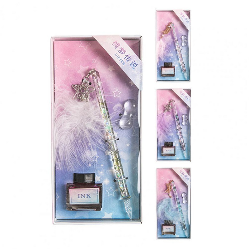 1Set Signature Pen Dream Catcher Pliiatsiots Käsitsi valmistatud klaasist kristallist kastmispliiats tindiga 유리펜 стеклянное перо caneta de vidro 딥펜