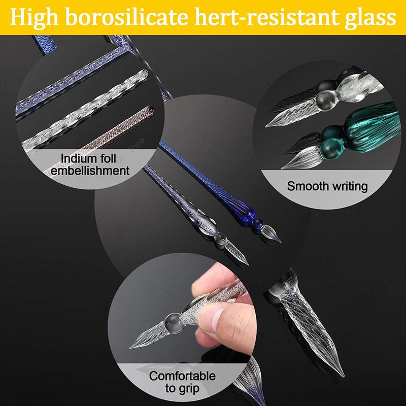 1 vnt. rankų darbo stiklinis panardinamasis rašiklis aukšto borosilikatinio stiklo krištolinio parašo rašiklis, skirtas piešimui, kaligrafijos dekoravimui