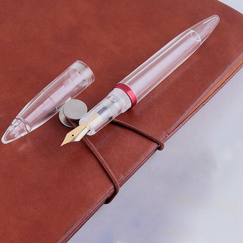 2 tk 0,5 mm otsaga täitesulepea koos tilgutiga suure mahutavusega läbipaistvad pliiatsid Kontoritarbed Hall ja punane