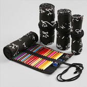 Školska pernica, prijenosna rolna pernica, velika velika, slatka platnena crna pernica za djevojčice, dječake, torbica za pisaći pribor 12/24/36 rupa