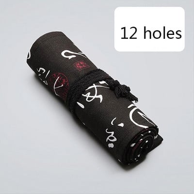 Školska pernica, prijenosna rolna pernica, velika velika, slatka platnena crna pernica za djevojčice, dječake, torbica za pisaći pribor 12/24/36 rupa