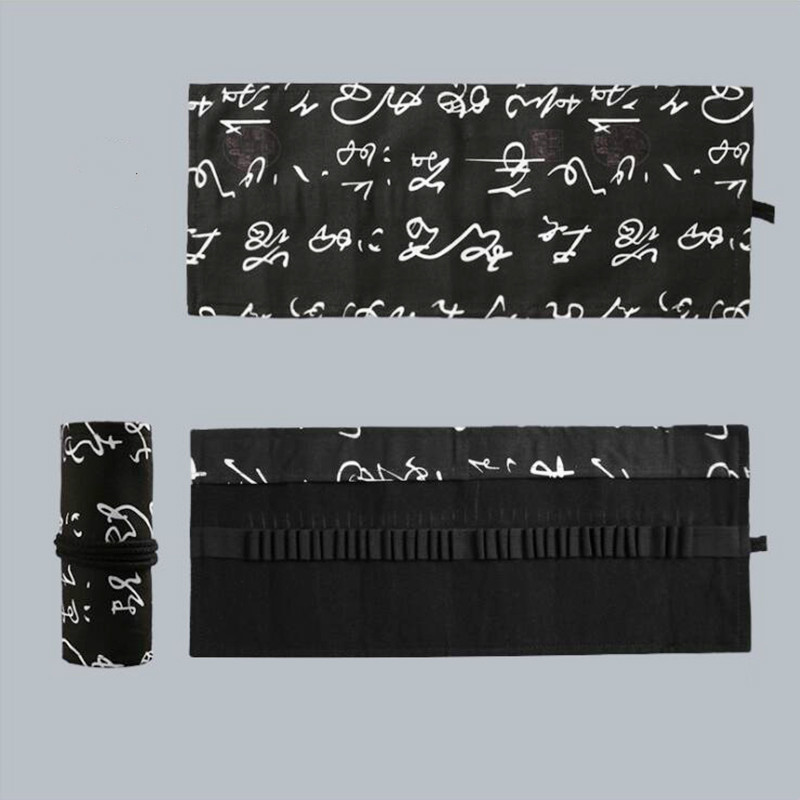 Školska pernica, prijenosna rolna pernica, velika velika, slatka platnena crna pernica za djevojčice, dječake, torbica za pisaći pribor 12/24/36 rupa