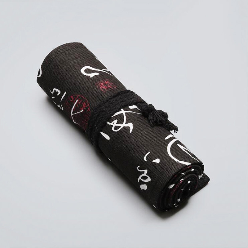 Školska pernica, prijenosna rolna pernica, velika velika, slatka platnena crna pernica za djevojčice, dječake, torbica za pisaći pribor 12/24/36 rupa