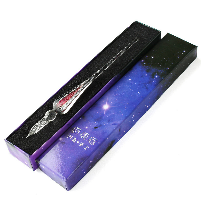 Loomingulised kirjutusvahendid Käsitsi valmistatud klaasist kastmispliiats Star Crystal Kingipliiats Kinkekarbi pakend Kastmispliiatsid Festivali kingitused