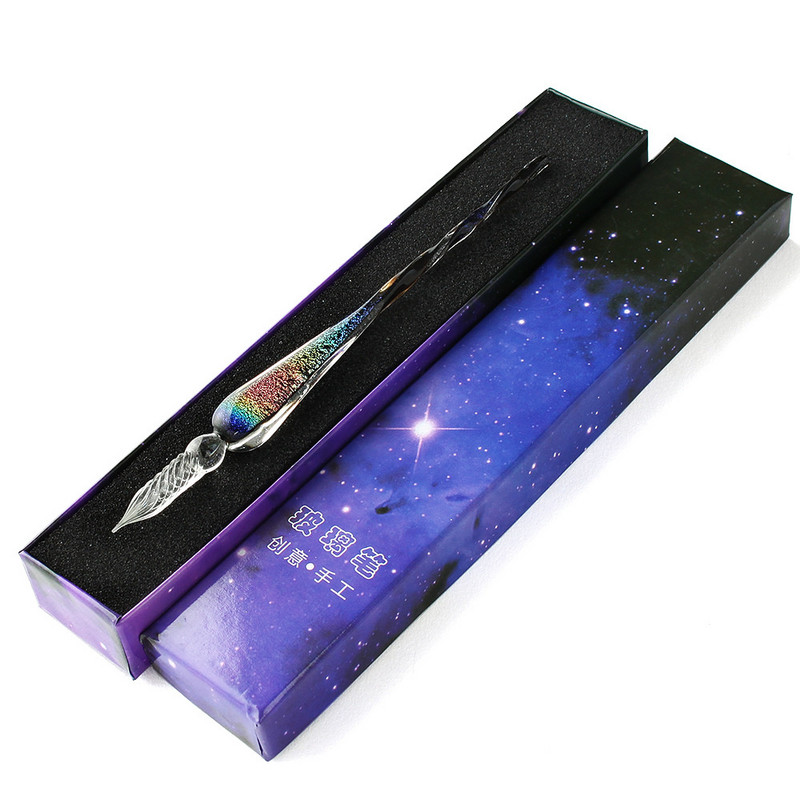 Loomingulised kirjutusvahendid Käsitsi valmistatud klaasist kastmispliiats Star Crystal Kingipliiats Kinkekarbi pakend Kastmispliiatsid Festivali kingitused