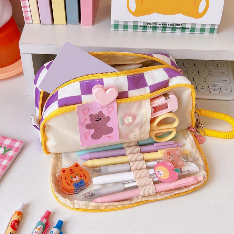 Geantă practică pentru creion Husă pentru papetărie portabilă la atingere moale, cu model de tablă de șah