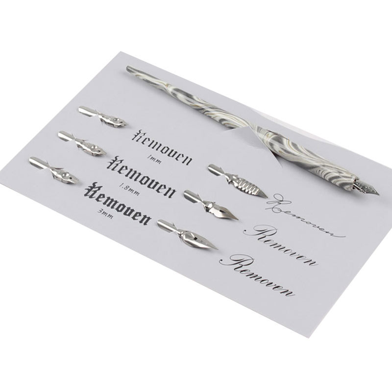 Kastmispliiatsi puidust käsitööna valmistatud kalligraafia otsikute hoidiku komplekt 6 otsaga erinevate fontide harjutamiseks