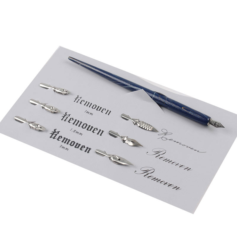 Kastmispliiatsi puidust käsitööna valmistatud kalligraafia otsikute hoidiku komplekt 6 otsaga erinevate fontide harjutamiseks