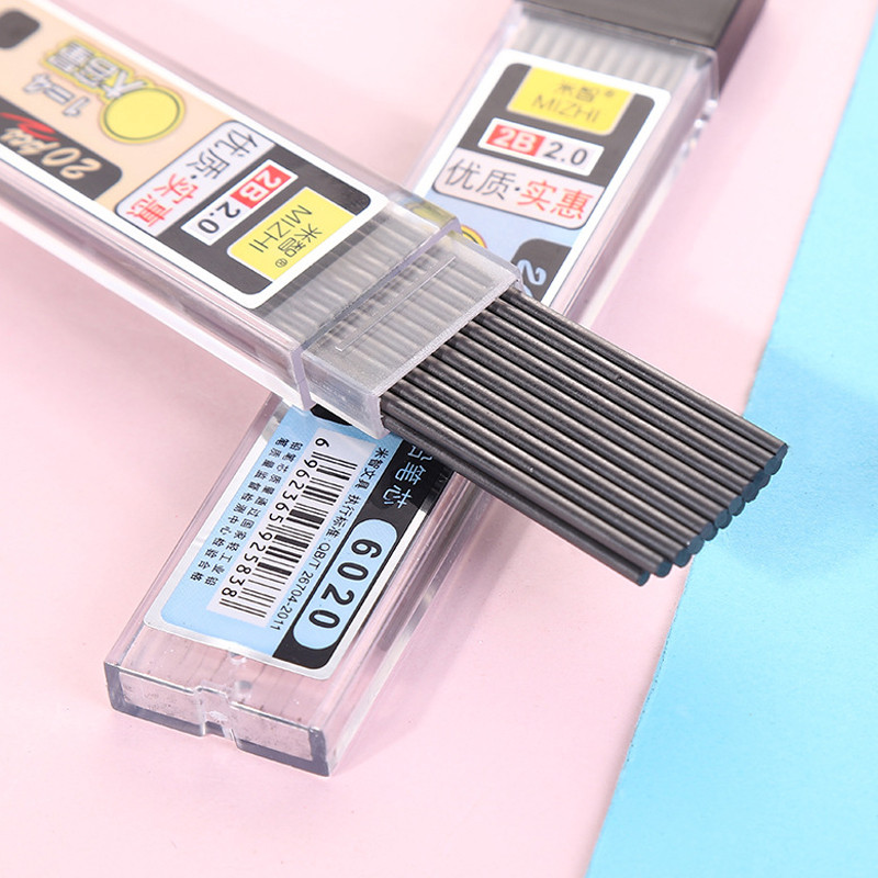 20 buc/sticlă 2,0 mm plumb din grafit miez de înlocuire automat pentru creion 2B miez gros umplut creion mecanic Reumplere pentru birou școlar