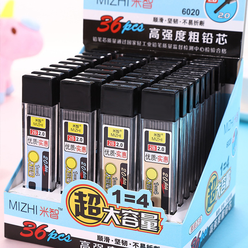 20 buc/sticlă 2,0 mm plumb din grafit miez de înlocuire automat pentru creion 2B miez gros umplut creion mecanic Reumplere pentru birou școlar