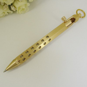 ACMECN šešiakampis varinis rutulinis rašiklis su raktų pakabuku mini pistoleto stiliaus skylutėmis dizaino tvirtas žalvarinis tušinukas Velykų dovanoms