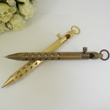 Шестоъгълна медна тактическа химикалка ACMECN с ключодържател Мини дупки в стил пистолет Дизайн, плътна месингова химикалка за великденски подаръци