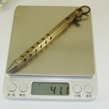 Шестоъгълна медна тактическа химикалка ACMECN с ключодържател Мини дупки в стил пистолет Дизайн, плътна месингова химикалка за великденски подаръци