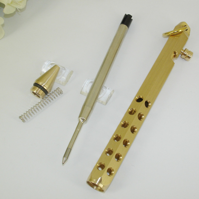 ACMECN šešiakampis varinis rutulinis rašiklis su raktų pakabuku mini pistoleto stiliaus skylutėmis dizaino tvirtas žalvarinis tušinukas Velykų dovanoms