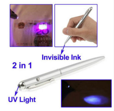 Smieklīga pildspalva 2 in1 Invisible Ink Magic Security Rokraksta slepenā spiegu pildspalva ar UV gaismu