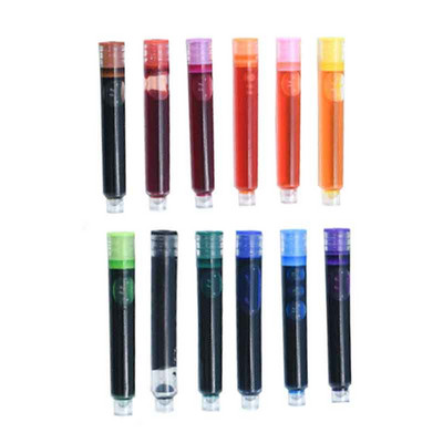 12 bucăți/set sac de cerneală colorat stilou stilou cartușe de cerneală rezerve de cerneală 3,4 mm albastru negru rezerve desen rechizite școlare de birou