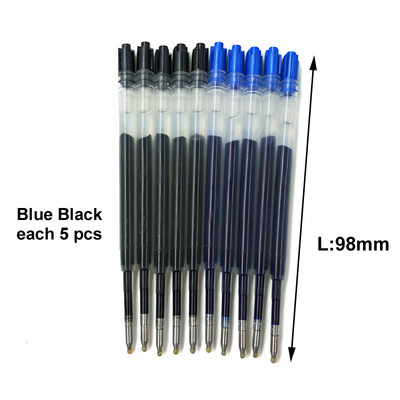 Yushun 424 Black Blue Ink Gel Pen Refill L98mm Recharge nomaiņa metāla lodīšu pildspalvai Neitrāla uzpilde ofisa skola 10 gab.