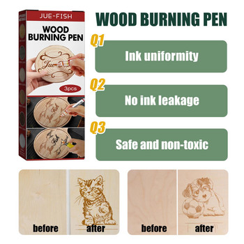 3 τμχ Στυλό καύσης ξύλου DIY Wood Craft Project Painting Pen Fine Tip Chemical Scorch Marker Pen Pyrography Wooden Scorch Pen Layer