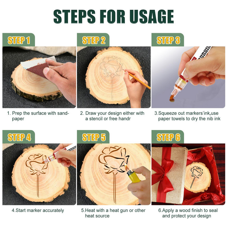 3 vnt. Medienos deginimo rašiklis „Pasidaryk pats“ „Mediena Craft Project“ tapybos rašiklis, smulkus antgalis Cheminis nudegimo žymeklis, pirografija, medinis apdegimo rašiklio sluoksnis