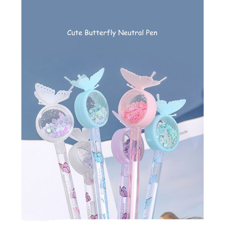 Leptir gel olovka sa šljokicama, crna tinta, 0,5 mm, simpatična olovka s potpisom protiv komaraca, studentska uredska pisma