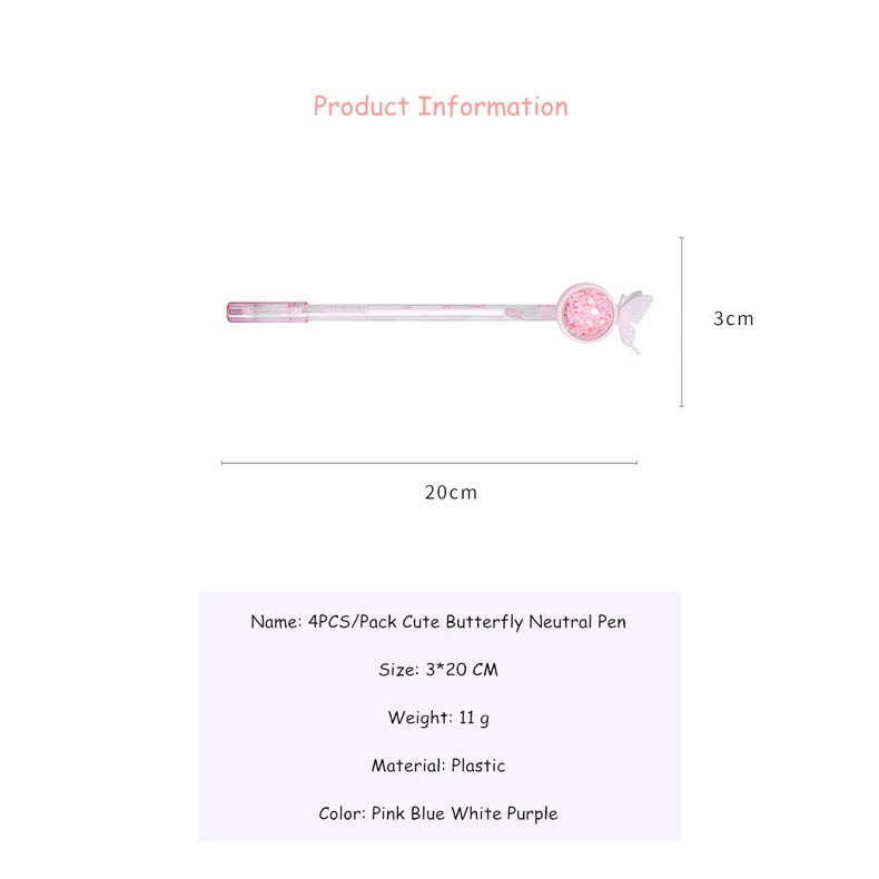 Leptir gel olovka sa šljokicama, crna tinta, 0,5 mm, simpatična olovka s potpisom protiv komaraca, studentska uredska pisma