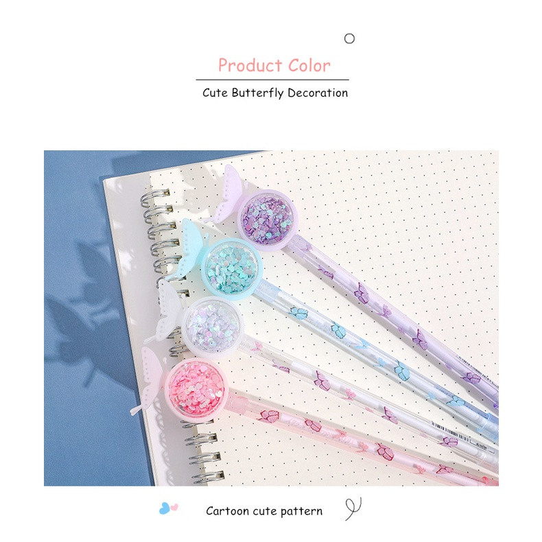 Leptir gel olovka sa šljokicama, crna tinta, 0,5 mm, simpatična olovka s potpisom protiv komaraca, studentska uredska pisma