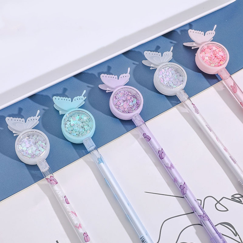 Leptir gel olovka sa šljokicama, crna tinta, 0,5 mm, simpatična olovka s potpisom protiv komaraca, studentska uredska pisma