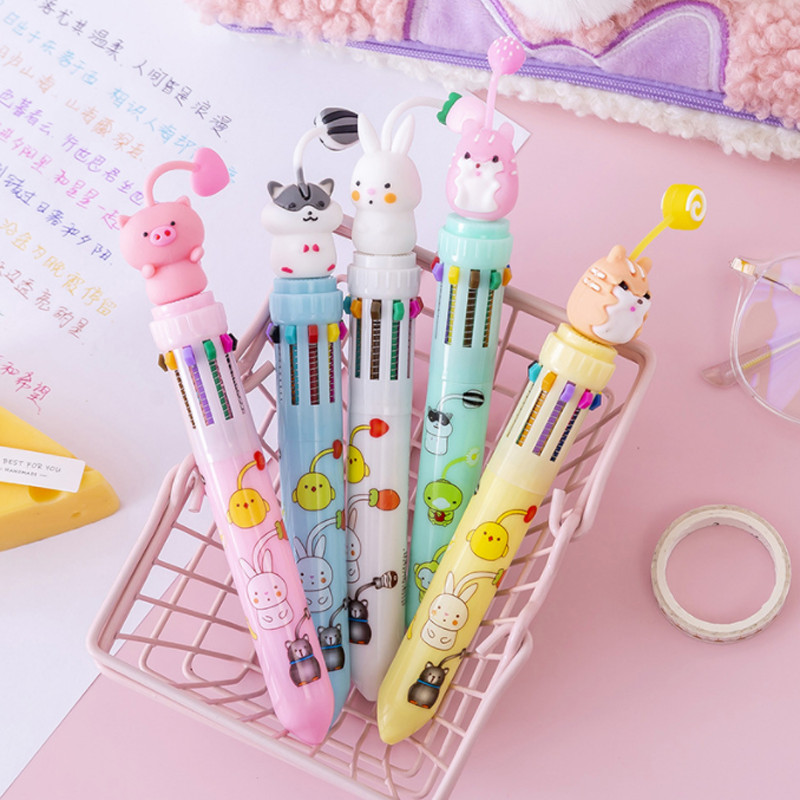 Slatki zec hrčak 10 boja zdepasta kemijska olovka Kawaii roler olovka Školski uredski pribor Poklon papirnati materijal Papelaria Escolar