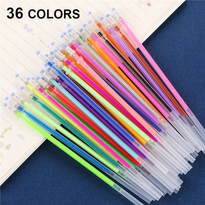12/24/36/48 Πολύχρωμο Ballpoint Gel Pen Highlighter Refill Colorful Shining Pens For School Chancellory Gel στυλό Σετ 04116