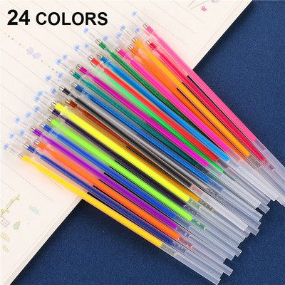 12/24/36/48 Πολύχρωμο Ballpoint Gel Pen Highlighter Refill Colorful Shining Pens For School Chancellory Gel στυλό Σετ 04116