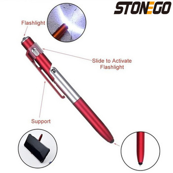 STONEGO Πολυλειτουργικό 4 σε 1 πτυσσόμενο στυλό στυλό (φακός + υποστήριξη) για κινητό τηλέφωνο tablet