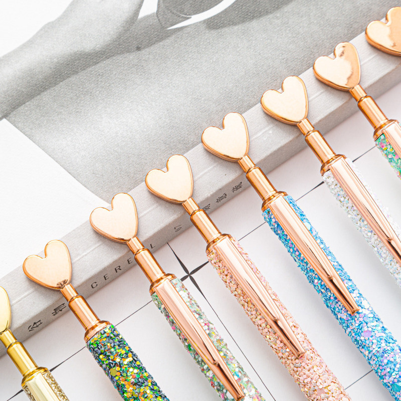 4 piese Lytwtw's Roller Ballpoint Pen Luxury Cute Heart Nunta Rose Gold Metal Papetarie Scoala Rechizite de birou Pixuri rotative