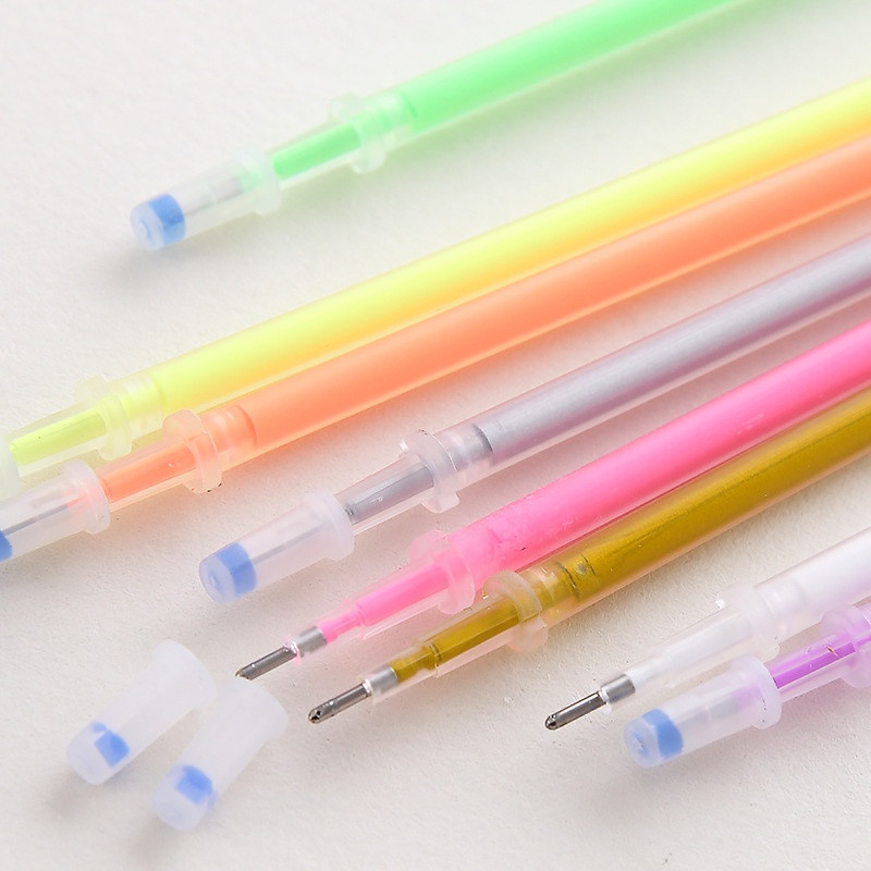 9 bucăți/lot rezerve stilou multicolore rezerve pentru pix cu gel pentru pictură, desen, iluminatoare cu sclipici, stilou, marcatori de artă, rechizite școlare de birou