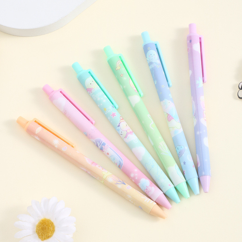 6/buc Pix Gel Ocean Baby Jump Pen Pix Presing Bullet Black Cute Press Pen Papetărie pentru studenți