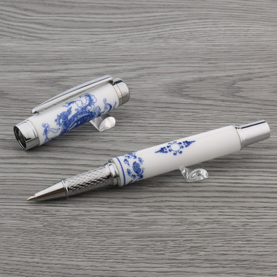 prabangus Aukštos kokybės RElegantiška keramika Rollerball Pen Mėlyna ir balta Cloisonne Retro Elegantiškas parašo rašalinis rašiklis Biuro reikmenys