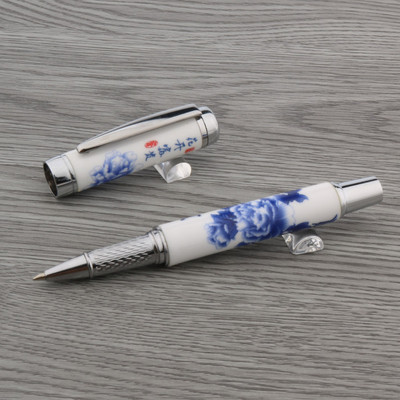 prabangus Aukštos kokybės RElegantiška keramika Rollerball Pen Mėlyna ir balta Cloisonne Retro Elegantiškas parašo rašalinis rašiklis Biuro reikmenys
