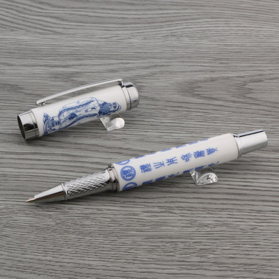prabangus Aukštos kokybės RElegantiška keramika Rollerball Pen Mėlyna ir balta Cloisonne Retro Elegantiškas parašo rašalinis rašiklis Biuro reikmenys