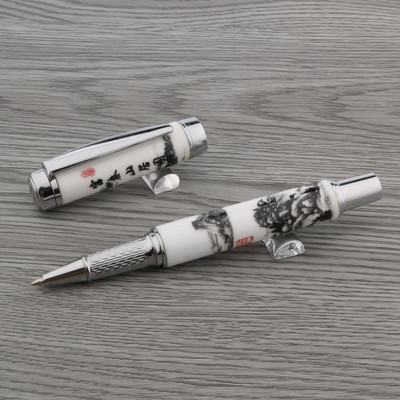 prabangus Aukštos kokybės RElegantiška keramika Rollerball Pen Mėlyna ir balta Cloisonne Retro Elegantiškas parašo rašalinis rašiklis Biuro reikmenys