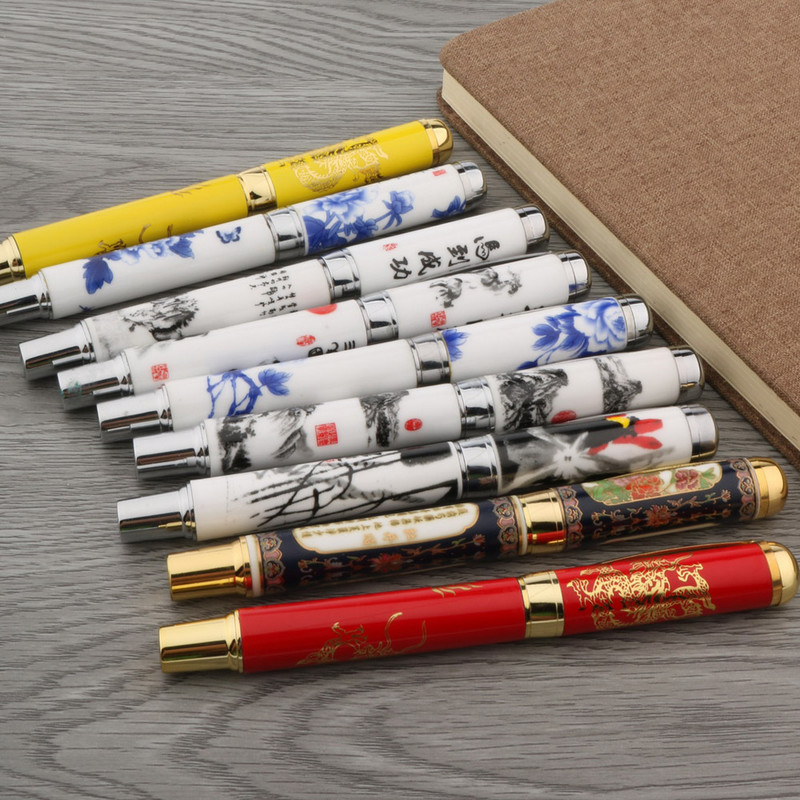 prabangus Aukštos kokybės RElegantiška keramika Rollerball Pen Mėlyna ir balta Cloisonne Retro Elegantiškas parašo rašalinis rašiklis Biuro reikmenys