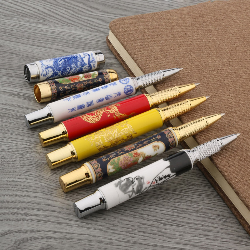 prabangus Aukštos kokybės RElegantiška keramika Rollerball Pen Mėlyna ir balta Cloisonne Retro Elegantiškas parašo rašalinis rašiklis Biuro reikmenys
