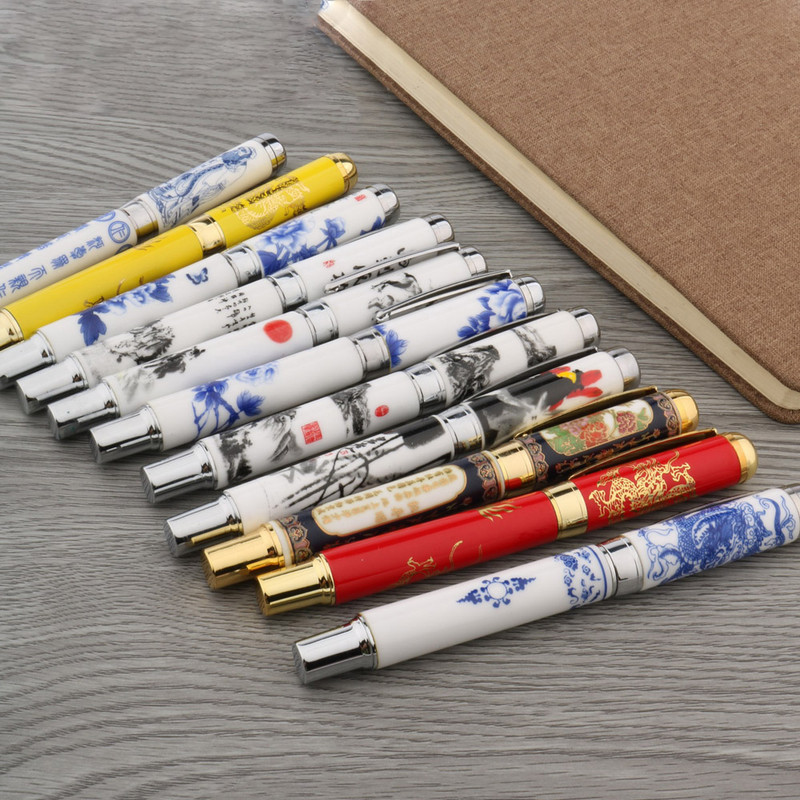 prabangus Aukštos kokybės RElegantiška keramika Rollerball Pen Mėlyna ir balta Cloisonne Retro Elegantiškas parašo rašalinis rašiklis Biuro reikmenys