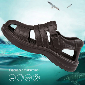 2023 Нови мъжки сандали Издълбани летни сандали Мъжки дишащи плажни плоски сандали Мъжки ежедневни обувки Sandalias Hombre Голям размер