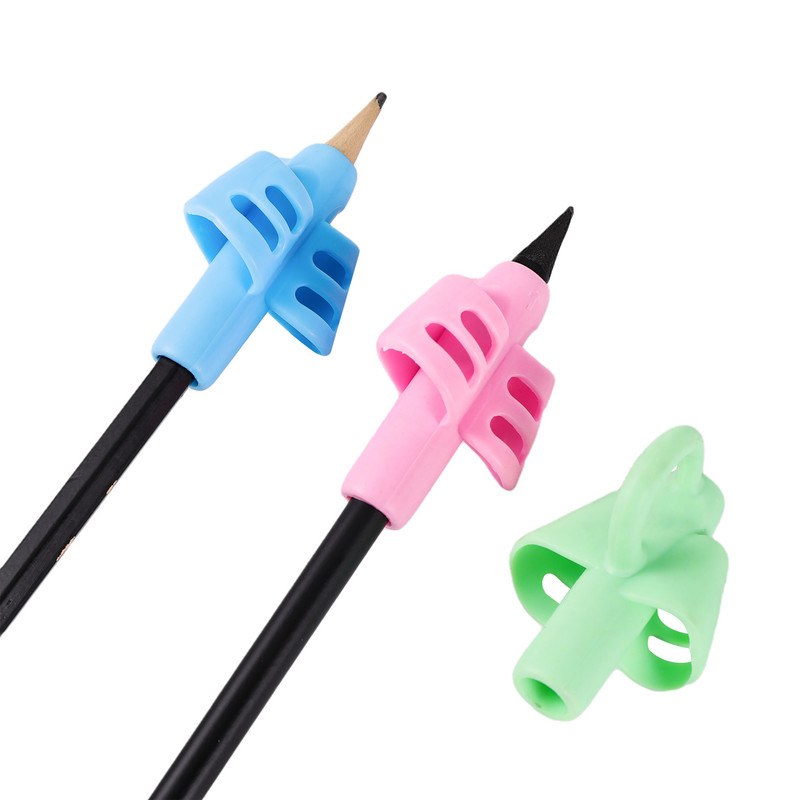 Suport stilou cu două degete Instrument de scris pentru învățare pentru bebeluși din silicon Dispozitiv de corectare a scrisului stilou pentru copii Cadou de papetărie 3 buc.