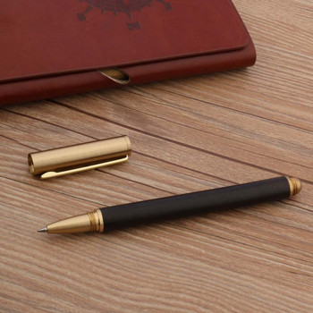 Πολυτελής ποιότητας ορειχάλκινο στυλό κυλίνδρου Classic Golden Ebony Wood Spin Signature Ink Στυλό Γραφικής ύλης Σχολικά προμήθειες Γράψιμο