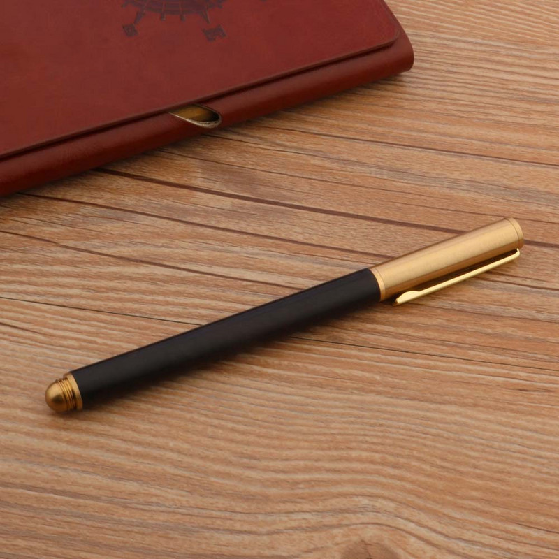 Πολυτελής ποιότητας ορειχάλκινο στυλό κυλίνδρου Classic Golden Ebony Wood Spin Signature Ink Στυλό Γραφικής ύλης Σχολικά προμήθειες Γράψιμο