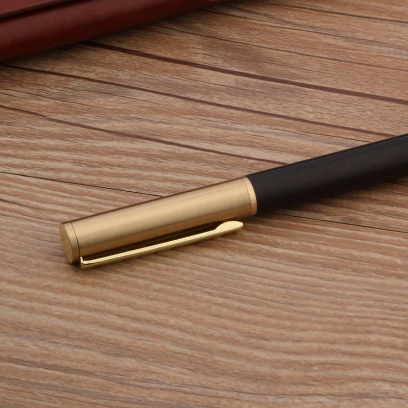 Πολυτελής ποιότητας ορειχάλκινο στυλό κυλίνδρου Classic Golden Ebony Wood Spin Signature Ink Στυλό Γραφικής ύλης Σχολικά προμήθειες Γράψιμο