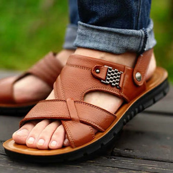 Мъжки сандали Летни кожени сандали Класически мъжки обувки Чехли Дишащи мъжки римски обувки за ходене на открито Голям размер 48 Сандалии