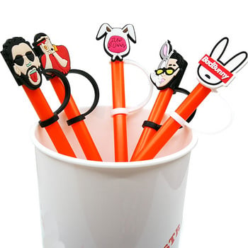 1 ΤΕΜ Ψάθινο κάλυμμα PVC Bad Bunny Straw Topper Birthday Drink Drink Prevention Pill Creative αξεσουάρ για κύπελλα ανθεκτικά στη σκόνη