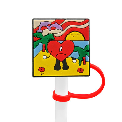 1 Vnt PVC šiaudinis dangtelis Bad Bunny Straw Topper Gimtadienio vakarėlio gėrimų išsiliejimo prevencija Kūrybiniai dulkėms atsparių puodelių priedai